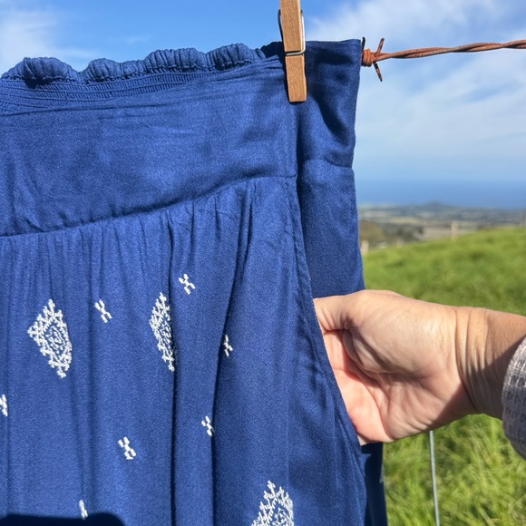 Anthropologie Floreat Baripada embroidered blue high-low maxi skirt large 16 - Picture 3 of 8